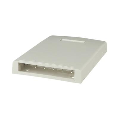 Caja de Montaje en Superficie, con Accesorio para Resguardo de Fibra Óptica, para 6 Módulos Mini-Com, Color Blanco Mate