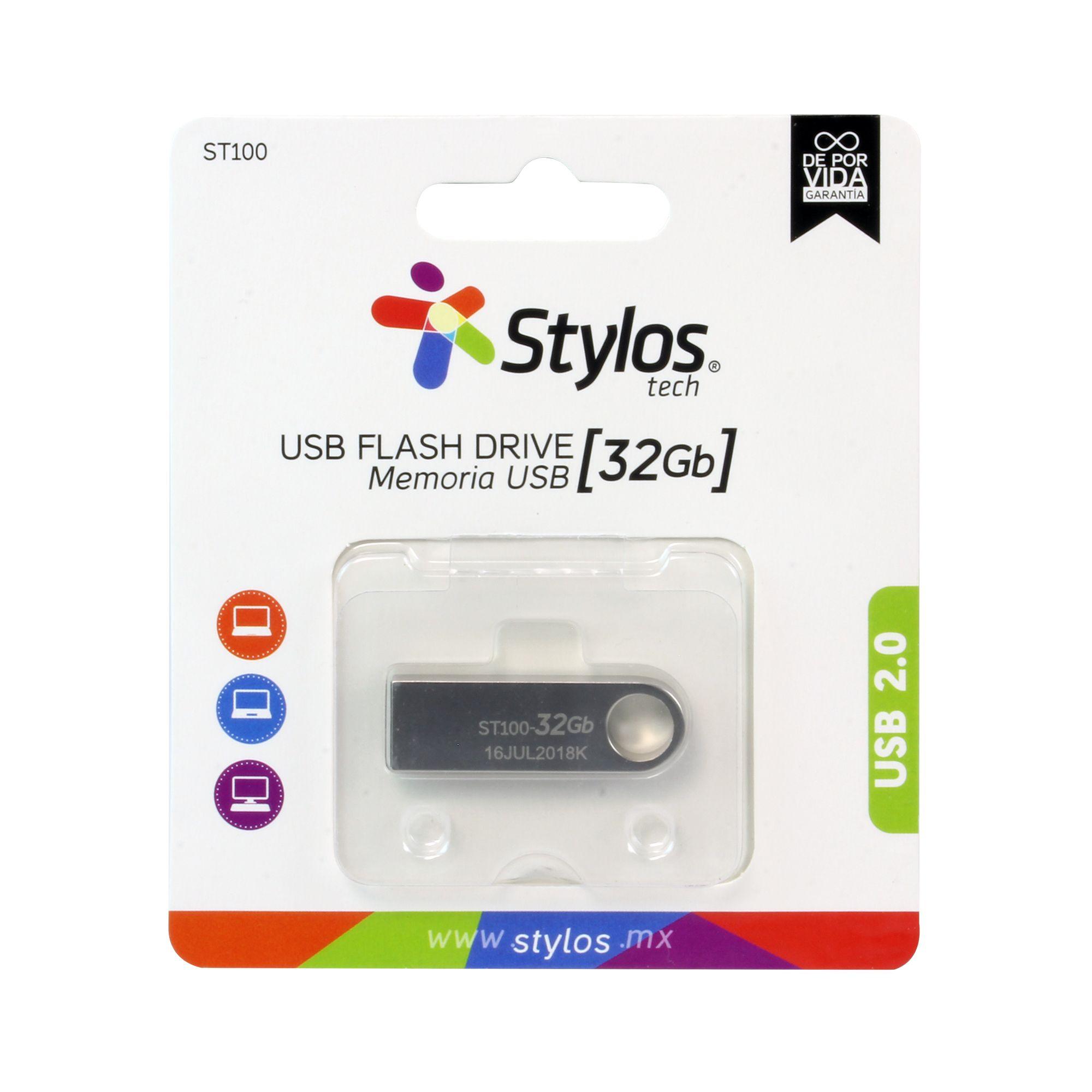 MEMORIA USB STYLOS 32 GB ST100 FLASH 2.0 PLATA STMUSB3B