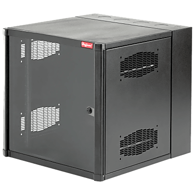 Gabinete AccessPlus de 12 UR Montaje en Pared de 19in, Rieles Numerados y Roscados #10-32, Puerta con Ventana de Seguridad, 620 mm de Ancho, 953 mm de Profundidad, Color Negro