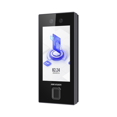 Terminal Facial Min Moe con LECTOR DE HUELLAS y Tarjetas PROX EM / 3000 Rostros / 3000 Huellas / Pantalla 4.5" / Administrable en la Nube con HikConnect Teams  / Exterior IP65  / PoE / WiFi / HIK-IA / SIP Estandar
