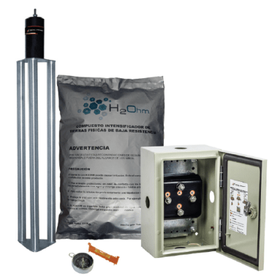 Kit de puesta a tierra de 70 A con Electrodo de Acero Inoxidable, Filtro, Acoplador y Compuesto H2Ohm.