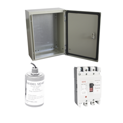 Kit de Centro de Carga Trifasico Para Corriente Alterna, Breaker de hasta 690 Vc de 125 A con Supresor de Descargas Atmosféricas.