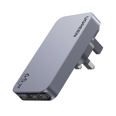 Cargador Rápido GaN 65W UGREEN / 2 Puertos USB-C + 1 Puerto USB-A / Tecnología GaN / Carga Rápida PPS PD 3.0 QC 4.0 / Compatibilidad Universal 100-240V / Diseño Compacto