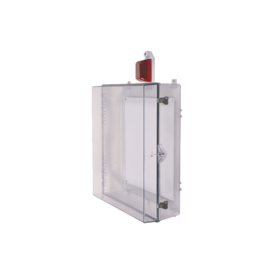 Gabinete Grande de Policarbonato Transparente Súper Resistente con Sirena/Estrobo y Cerradura con Llave