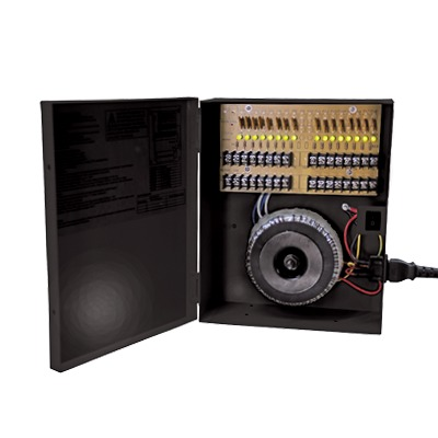 Fuente de poder profesional de 24 Vca @ 15A para 16 cámaras, con voltaje de entrada en 120 Vca 