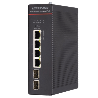 Switch Industrial / Administrable Gigabit / 4 Puertos Gigabit HiPoE (90 W) / 2 Puertos SFP / 300 W Total / 48 a 57 VCD / Ideal para Proyectos / 300 Metros de Distancia