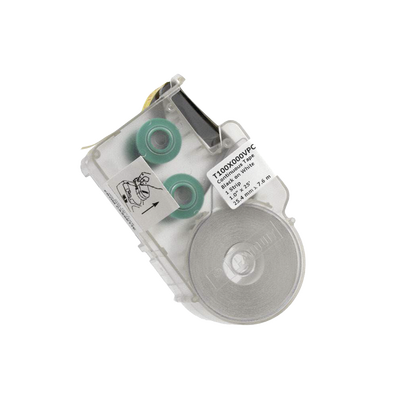 Casete de Etiquetas de Vinilo de Cinta Continua, Color Negro Sobre Blanco, Uso Interior/Exterior, 25.4 mm de Ancho x 7.6 Metros de Largo (24.93 Pies)