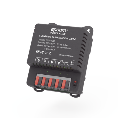 Fuente de Poder / Para 4 Cámaras / Ajustables a 12 o 13.5 o 15 Vcc / 4 Amperes / Instalación en Pared.