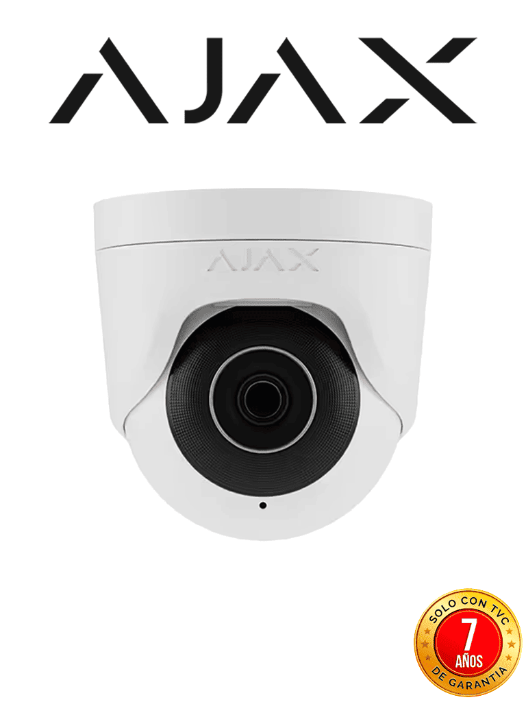 Ajax TurretCam (5 Mp/2.8 mm) - Camara IP Torreta 5 Megapixeles con IA y Micrófono/ H.265/ 25 Fps/ Lente de 2.8mm/ Angulo de 100°-110°/ IR DE 35 Mts/ IP65/ PoE/ WDR/HDR. Color Blanco