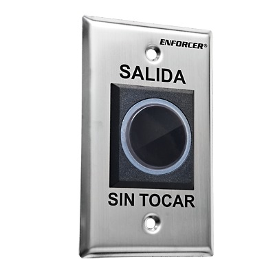 Botón de Salida sin Contacto / Sensor IR / Iluminado / Normalmente Abierto y Cerrado / Distancia Ajustable de Detección /  Rele Ajustable de 0.5 a 30 Segundos / Uso Interior