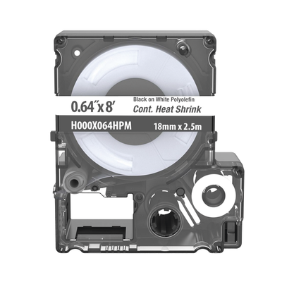 Casete de Etiquetas de Poliolefina de Cinta Continua, Tubo Termocontráctil, 16.3 mm (0.64 pulgadas) de Ancho y 2.4 metros (7.87 pies) de Largo, Para Cables de 5.3 a 10.9 mm (8 - 2 AWG) de Diámetro, Color Blanco