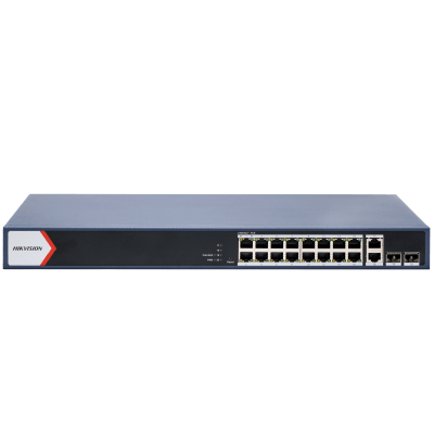 Switch Gigabit PoE+ / Monitoreable / 16 Puertos 1000 Mbps PoE+ / 2 Puerto 1000 Mbps de Uplink / 2 Puerto SFP /  Configuración Nube desde Hik-PartnerPro / Modo Extendido hasta 300 Metros / 125 Watts