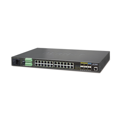 Switch Industrial Administrable Capa 2,  24 Puertos Gigabit, 4 Puertos Combo Gigabit SFP, 2 SFP+ 10G, Soporta Temperaturas de -40 a 75ºC 