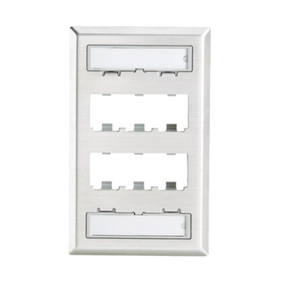 Placa de Pared Vertical, de Acero Inoxidable, Salida Para 6 Puertos Mini-Com, Con Espacios Para Etiquetas