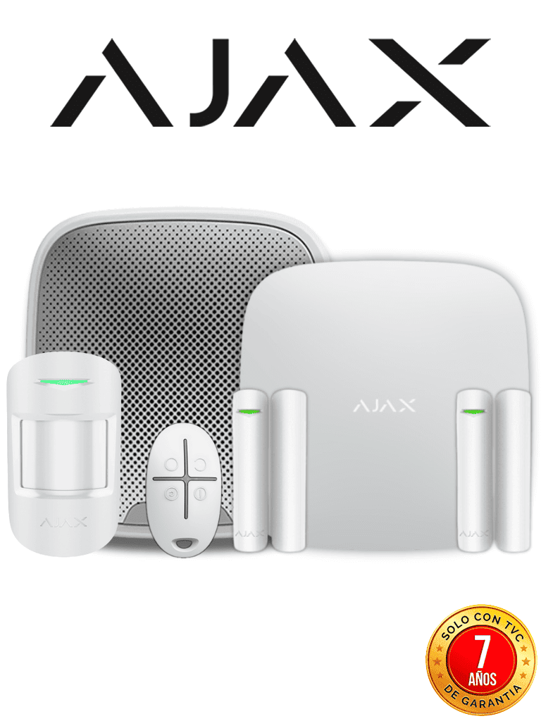 AJAX KIT RESIDENCIAL EXT - Panel de alarma Hub2(4G) conexión Ethernet/ 4G color Blanco/ APP “AJAX PRO” iOS y Android, 1 sensor de movimiento, 2 detectores para puerta o ventana, 1 control remoto y una sirena EXTERIOR inalámbrica
