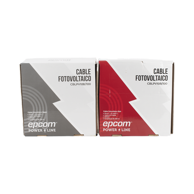 Kit de 2 rollos de 100 metros de cable fotovoltaico de cobre, rojo y negro, calibre 10 AWG (6mm²), Tipo PV,  1000/2000 V y 120°C.