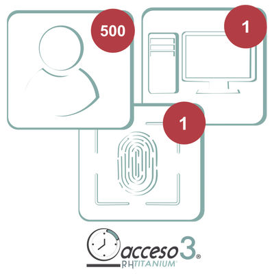 [BAJO PEDIDO] Licencia de 3 años para software Acceso3 TITANIUM  / 500 Empleados / 1 reloj / 1 PC / Compatible con SISTEMAS DE NOMINA