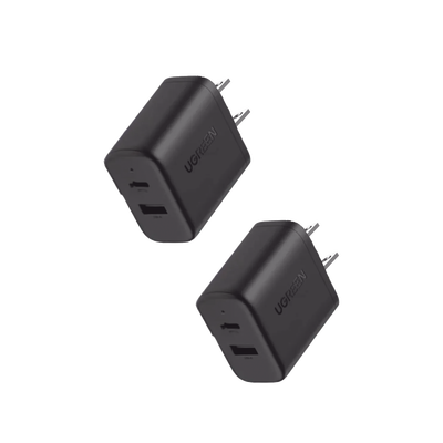 Cargador rápido de 20 W y 2 puertos, paquete de 2, negro, EE. UU.