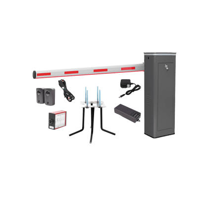 Kit COMPLETO Barrera Izquierda XBS Con Corona LED / Brazo Iluminado de 5M / Incluye Sensor de Masa, Transformador, Lazo Magnético, Ancla, Fotoceldas y 2 Controles Inalámbricos
