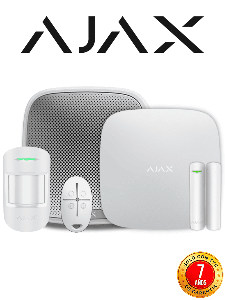 AJAX KIT BASIC EXT - Panel de alarma Hub 4G conexión ETHERNET con 1 ranura  4G color Blanco / APP “AJAX PRO” iOS y Android , 1 sensor de movimiento, 1 detector para puerta o ventana, 1 control remoto y una sirena EXTERIOR inalámbrica