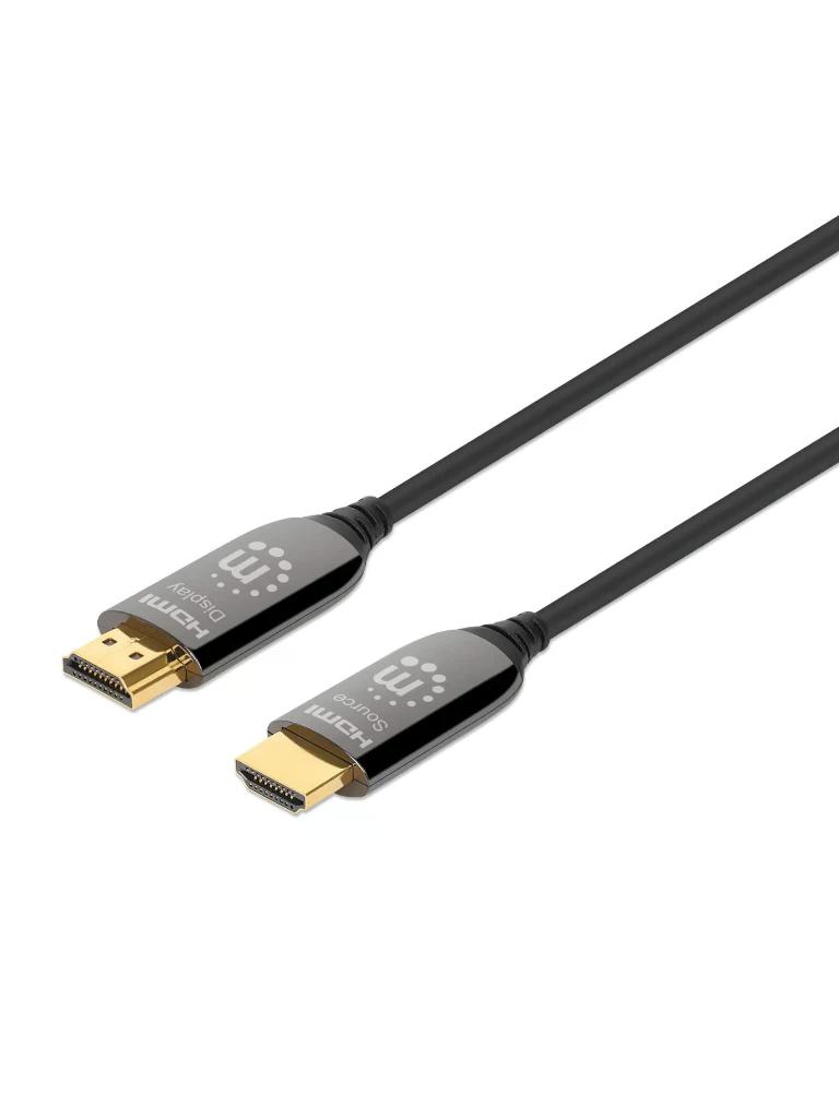MANHATTAN - 356176 - Cable Óptico Activo HDMI Certificado 8K@60Hz / AOC (Cable Óptico Activo) HDMI macho a macho, 15 m (50 pies), con clasificación CMP/CPR, compatible con 4K@120Hz, 48G, HDR dinámico, HEC, eARC, contactos chapados en oro, negro