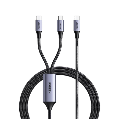 Cable USB-C a Y (USB-C & USB-C) | 1.5 Metros | Carga Rápida de hasta 100W | PD3.0 | QC4.0/3.0/2.0 | FPC | AFC | Protección Integrada| Caja de Aluminio | Nylon Trenzado | Amplia Compatibilidad | Color Negro.