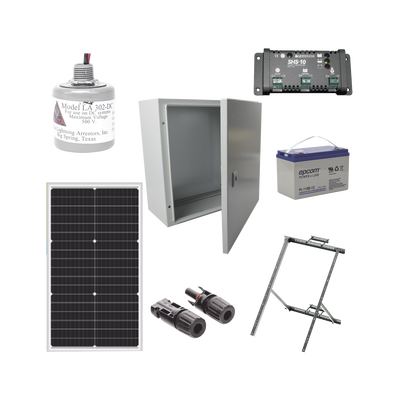 Kit Solar de 12 Vcc para alimentar energizador de cerca electrificada. Instalación de panel en poste. 