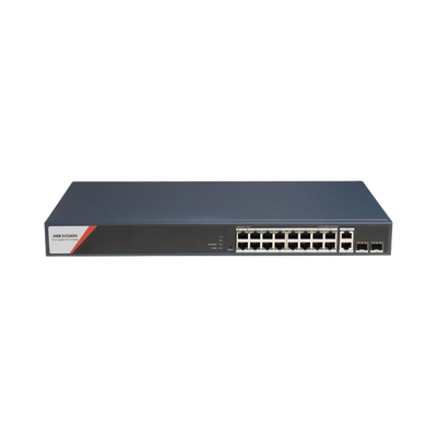 Switch Gigabit PoE+ / Administrable / 16 Puertos 1000 Mbps PoE+ (4 Puertos PoE++ 90 W) / 2 Puertos 1000 Mbps de Uplink / 2 Puertos SFP / Configuración Nube Hik-PartnerPro / Modo Extendido hasta 300 Metros / 230 W