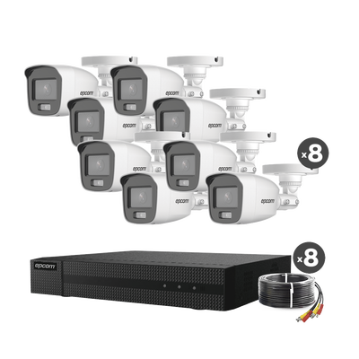 Kit TurboHD 1080p / DVR 8 Canales / 8 Cámaras Bala ColorVu con Microfono Integrado / Fuente de Poder / Accesorios de Instalación
