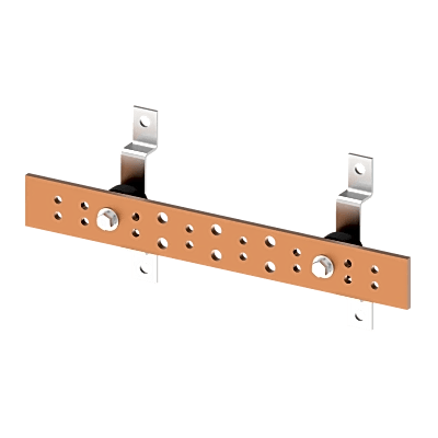 Barra de Tierra para Telecomunicaciones De Cobre Electrochapado / 0.25 x 2.00 x 16.00 pulgadas / 12 Puntos de Conexión / Incluye Soportes y Conectores / Anticorrosivo
