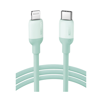 Cable USB-C a Lightning / Certificado MFi / 1 Metro / Adecuado para iPhone, iPad, iPod / Carga Rápida PD 20W /  Sincronización de Datos de hasta 480 Mbps / Goma de Silicona y  TPE. / Suave al Tacto / Color  Green
