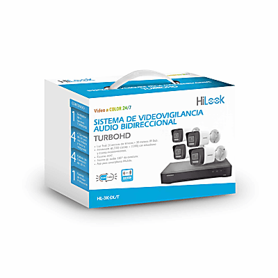 [Dual Light] Kit TurboHD 3K (5 Megapixel Lite) / DVR 4 Canales / 4 Cámaras bala Dual Light / Audio bidireccional / Accesorios de Interconexión / Fuente de Poder