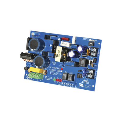 Fuente de alimentacion tipo tarjeta, salida seleccionable de 4 A@12 y 24 Vcc @ 3 A, capacidad de respaldo, reley de supervision 