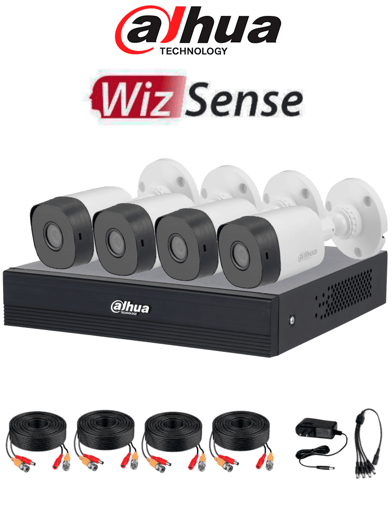 DAHUA DHI-KIT/XVR1B04-I/T/4-B1A11N-0280B - Kit de 4 canales HD/ Cámaras B1A11 de 1 MP/ Lente de 2.8mm/ Soporta 4 Canales más 1 IP o Hasta 5 Canales IP/ SMD Plus / Compresión H.265/ Cámaras de Policarbonato