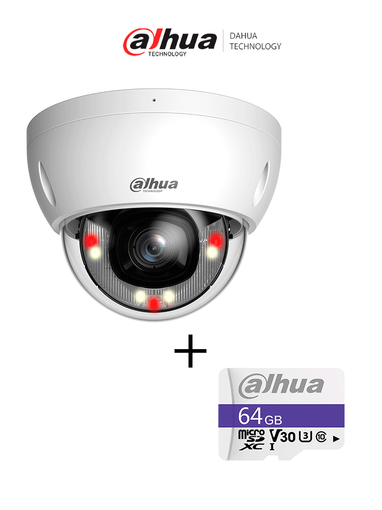 Kit DAHUA DH-IPC-HDBW2649EP-S-IL - Camara IP Domo Antivandalica de 6 Megapixeles + TF-C100/64GB - Dahua Memoria Micro SD de 64 GB UHS-I de regalo