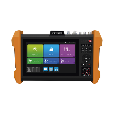 Probador de Vídeo con Pantalla LCD de 7" para IP ONVIF / 8MP TVI + 8MP CVI + 8MP AHD + SDI/EXâ€SDI + Multímetro + Cable TDR / Prueba de Red de Fibra Óptica + Medidor de Distancia Laser + Cámara Integrada