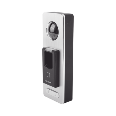 2 EN 1 / Lector Biométrico IP65 con Función de Videoportero y lector QR Incluida/ Llamada a APP de Smartphone Hik-Connect P2P (No requiere monitor) /  Soporta Tarjetas - Huellas - Códigos QR / Cámara 2 MP Compatible con DVRs y 