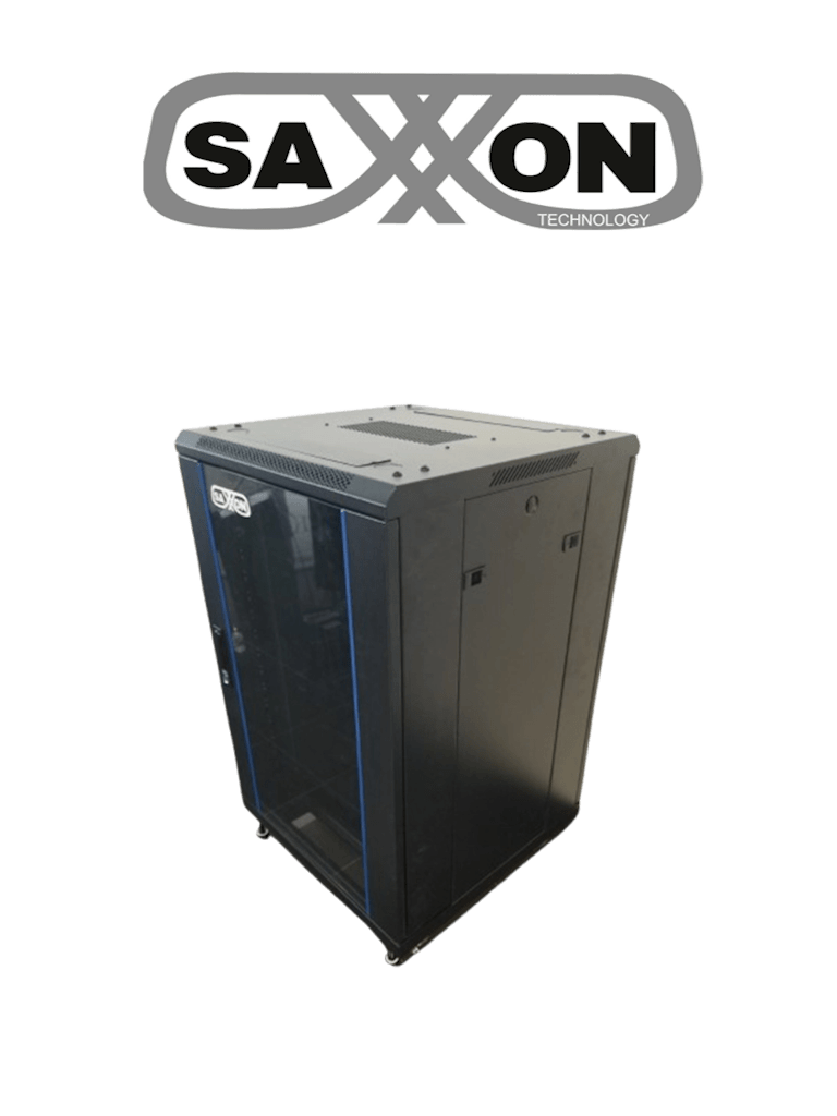 SAXXON SXR18U6618S - Gabinete de Piso color Negro  / 18UR / Puerta de Vidrio Templado / Alto 100 cm / Ancho 60 cm / Profundidad 60 cm