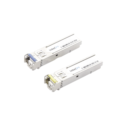 Transceptores Ópticos Industriales Bidireccionales SFP (Mini-Gbic) / Monomodo 1490 & 1550 nm / 1.25 Gbps / 1000BASE-BX / Conector LC/UPC Simplex / DDM / Hasta 60 km / 2 Piezas