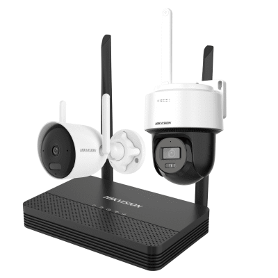 Kit IP Inalámbrico 4 Megapixel / NVS 4 Canales / 1 Cámara Bala Exterior + 1 Cámara Turret Interior con Lente 2.8 mm y Dual Light / Audio Bidireccional (Micrófono y Bocina) / Soporta Micro SD de 512 GB