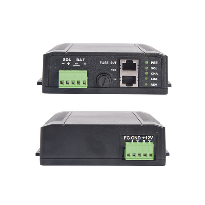 Controlador Solar POE, Entrada 24 Vcc Hasta dos Paneles Solares de 125 Watts (en Serie), Salida PoE Pasivo en 24 Vcc Hasta 20 Watts Máximo.