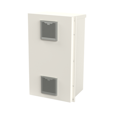 Gabinete Acero Galv. para 2 Baterías PL110D12  (400 x 730 x 300mm). Puerta Ventilada. Acc. para piso o poste No incluidos.