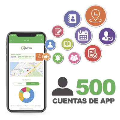 Licencia BioTime APP / 500 Usuarios / Checadas por Smartphone / GPS y Fotografía / Compatible BioTimePRO