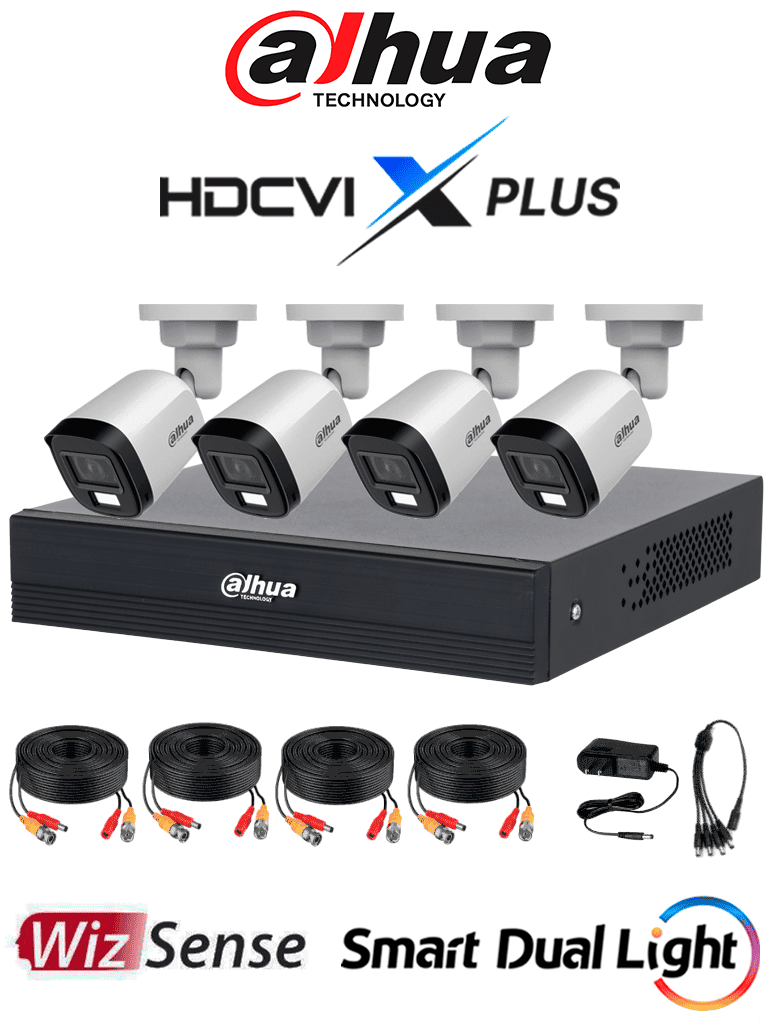DAHUA DHI-KIT/XVR1B04-I/T/4-B2A21N-U-IL-A-0280B - Kit 4 Canales 2 MP/ DVR Cooper-U WizSense con IA/ Cámaras B2A21N-U-IL-A/ Hasta 5 Canales IP Rendimiento Max 20Mbps/ Soporta HDCVI & AHD & TVI & CVBS/ Metálica/ Cámara con Iluminador Dual Inteligente