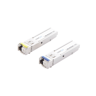 Transceptores Ópticos Bidireccionales SFP (Mini-Gbic) / Monomodo 1550 & 1550 nm / 1.25 Gbps / 1000BASE-BX / Conector LC/UPC Simplex / DDM / Hasta 140 km / 2 Piezas 