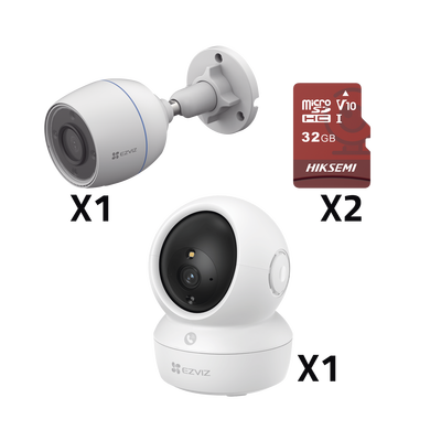 Kit de cámaras WiFi / Incluye 1 pieza CS/H6C/5MP  Para Uso en Interior / 1 pieza CS-H3C Para Uso en Exterior / 1 PZA Micro SD HS-TF-E1/32G / Detección de Movimiento / Notificaciones Instantáneas 