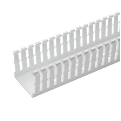 Canaleta Ranurada de PVC Sin Tapa, Tipo F, 57.2 mm de Ancho, 104.1 mm de Alto y 1.8 m de Largo, Color Blanco