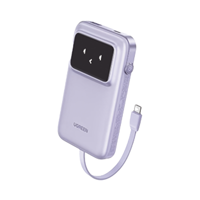 Power Bank Serie Uno |  10000mAh | 30W |  con Cable USB-C Incorporado | 2 Salidas 30W Max. | Pantalla Inteligente | Carcasa Ignifuga | Aprobado por Aerolíneas.| Color Purple.