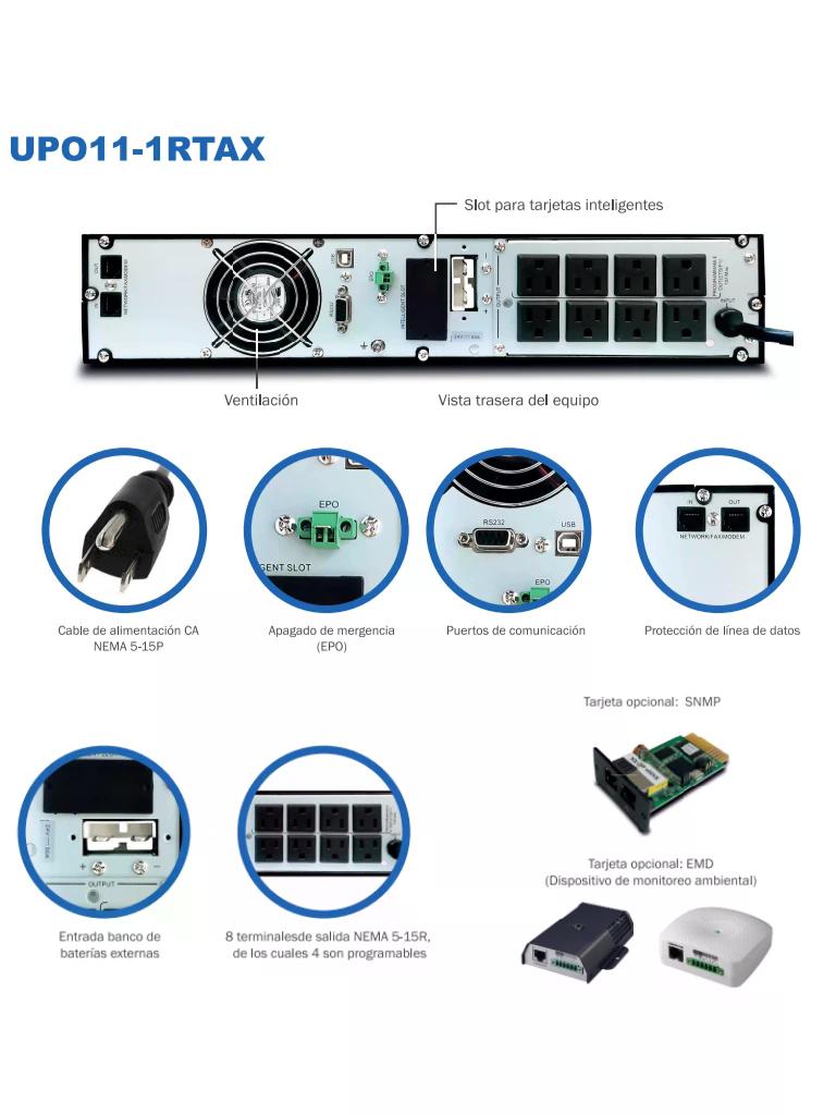 CDP UPO11-1RT AX - UPS de 1000VA y 1000W con 8 terminales, 4 programables, pantalla LCD, 5 min de respaldo a carga completa, disponible sobre pedido. #2025CDP - Imagen 3