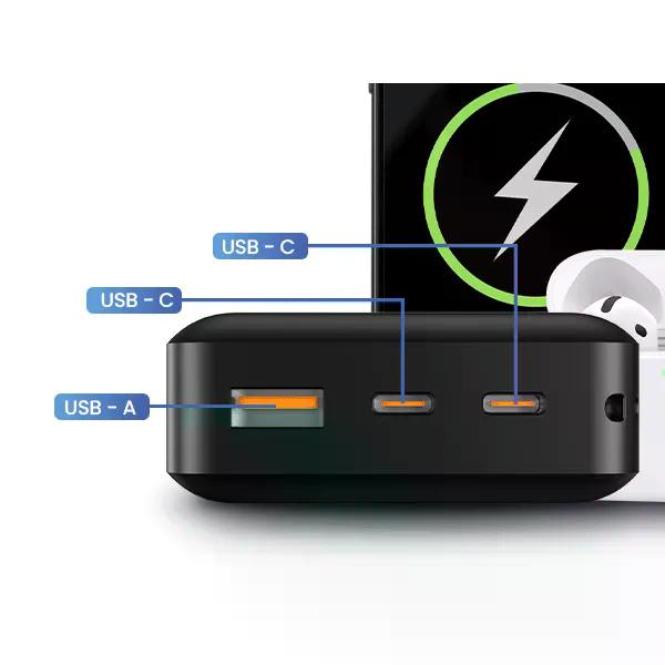 Getttech Power Bank Carga Rápida, 20,000 mAh, USB-C/USB-A - Modelo: GBN-E20FC-01